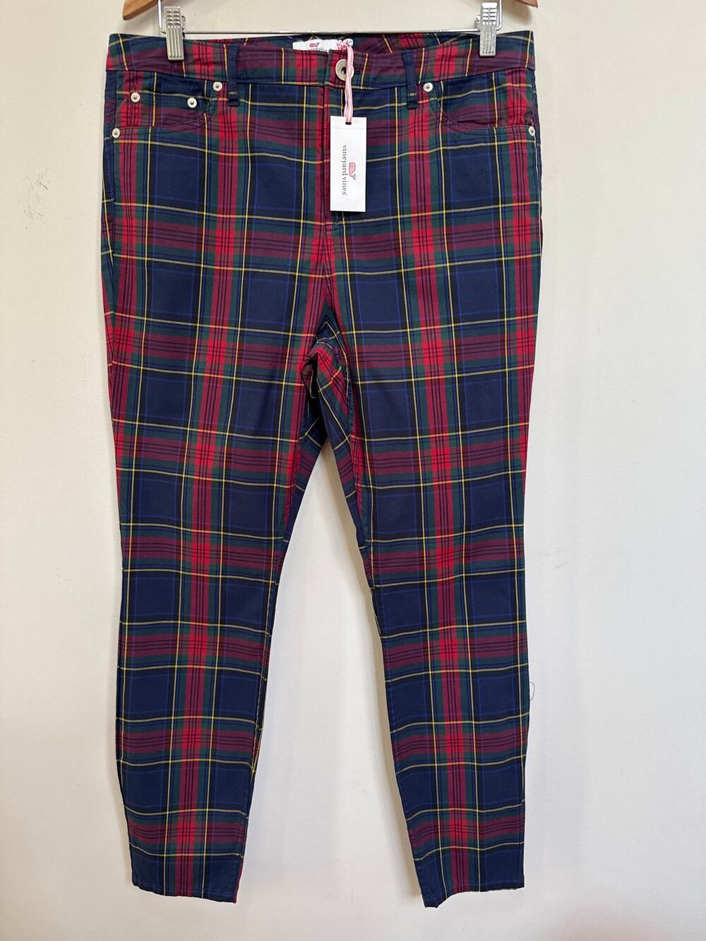 Vineyard Vines Jolly Plaid 5 Pocket Pants Women's Size 14 Holiday Festive NWT